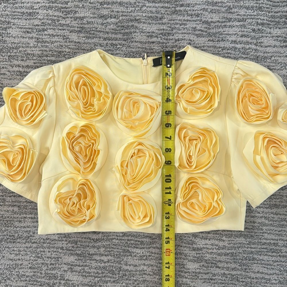 NWT Luxe Dress Rose-appliqué Cropped Top / Skirt Set In Gelb Yellow Large - Picture 10 of 16